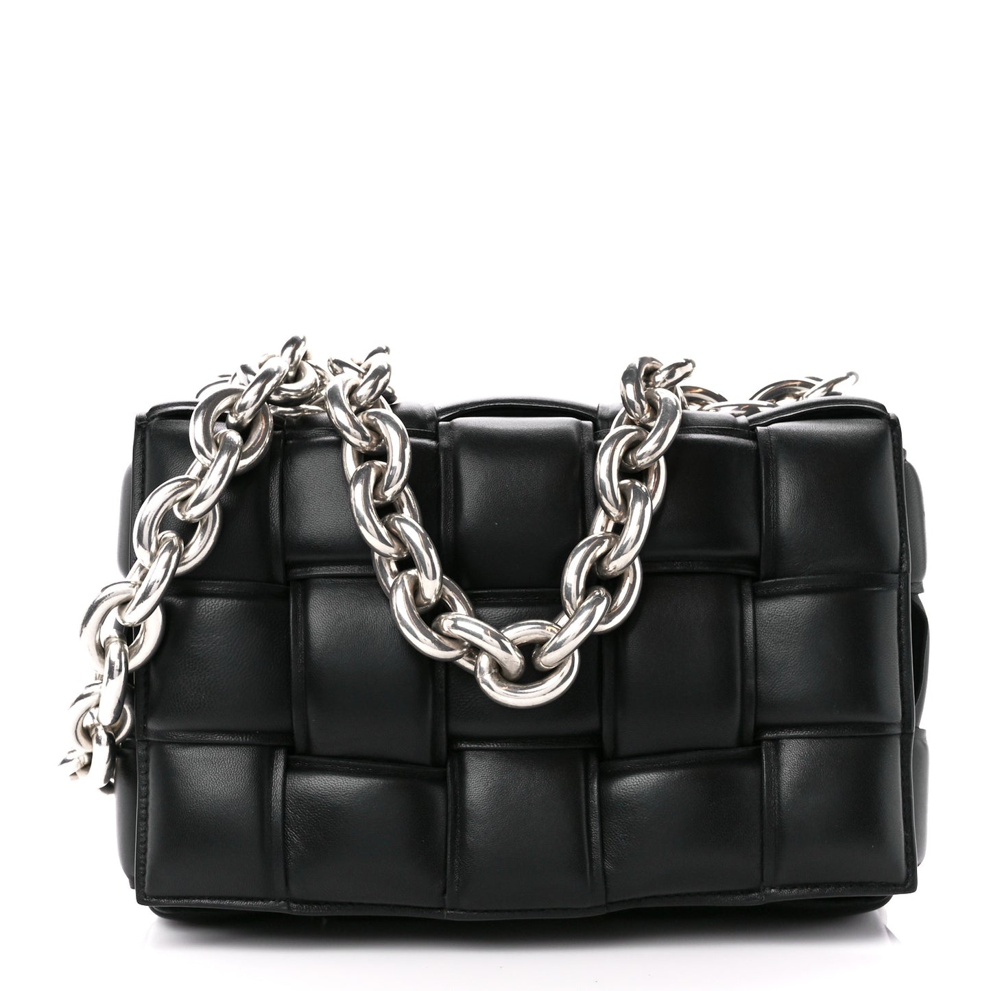 Lambskin Maxi Intreccio Padded Chain Cassette Crossbody Bag Black