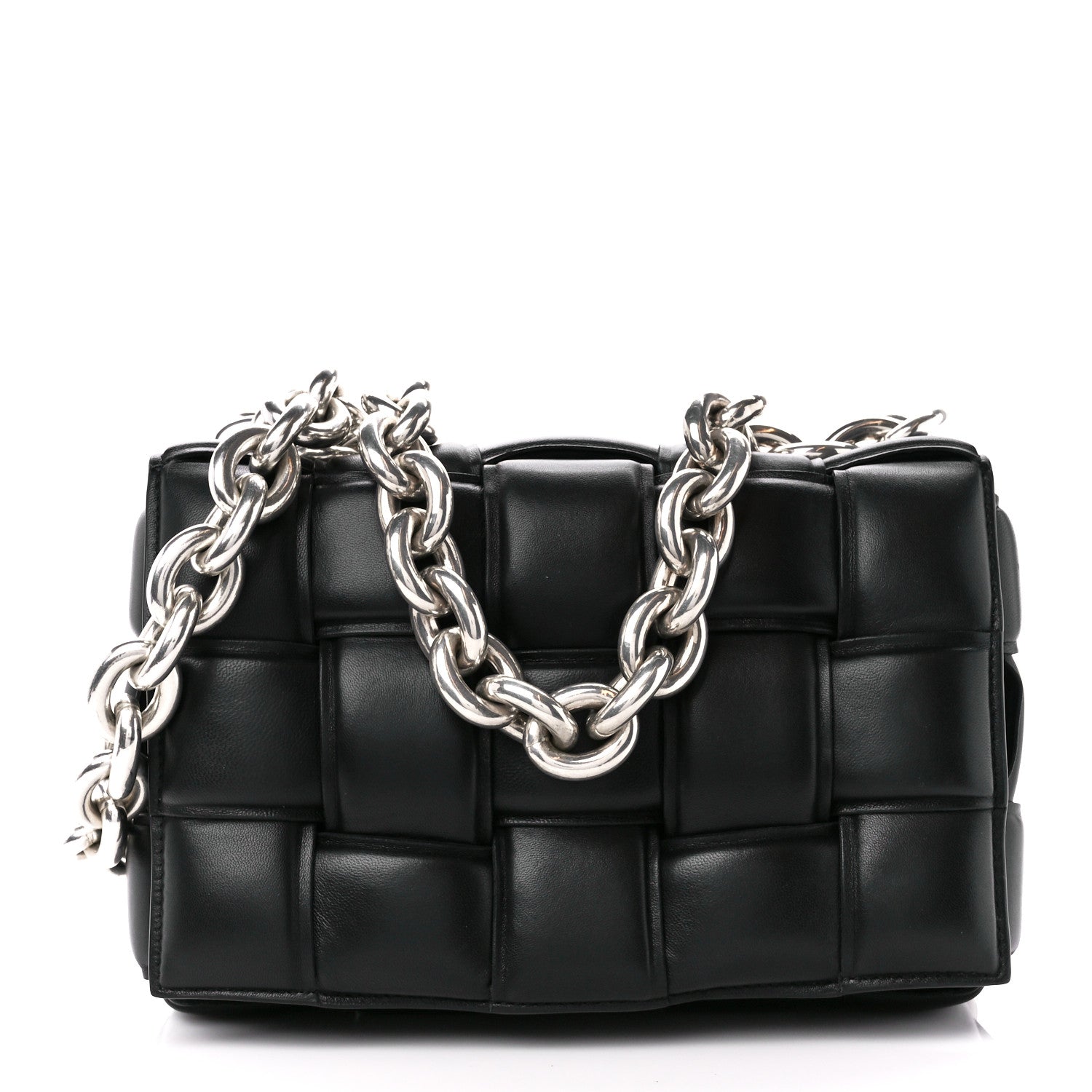 Bottega Veneta Lambskin Maxi Intreccio Padded Chain Cassette Crossbody Bag Black 1 of 12