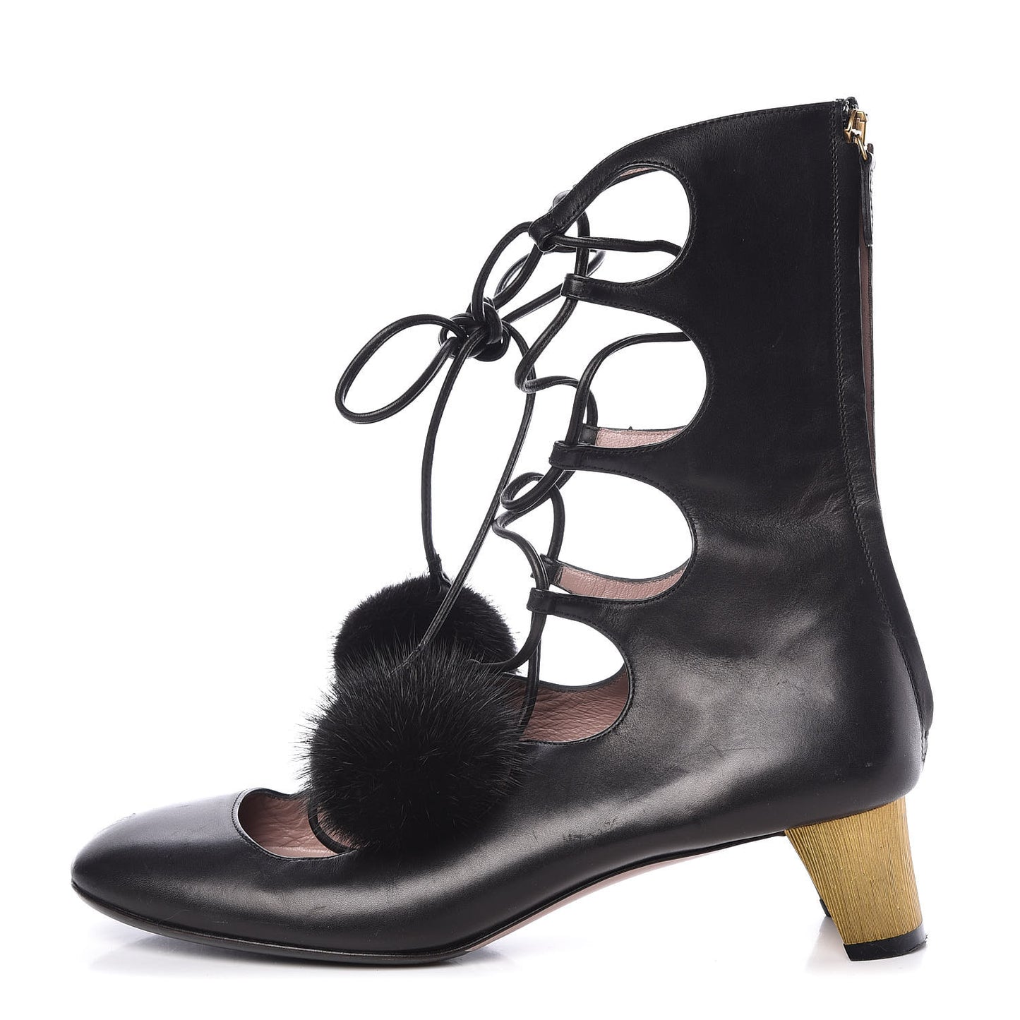 Calfskin Heloise Lace Up Ankle Boots 38 Black