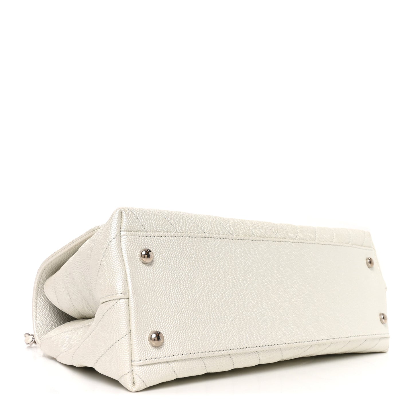 Iridescent Caviar Chevron Quilted Small Coco Handle Flap White