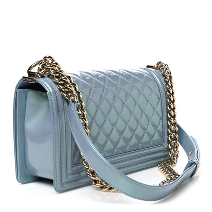 Chanel Iridescent Patent Calfskin Quilted Medium Boy Flap Light Blue 2 of 10