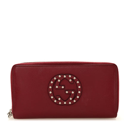 Gucci Pebbled Calfskin Studded Soho Zip Around Wallet Soft Burgundy 1 of 12