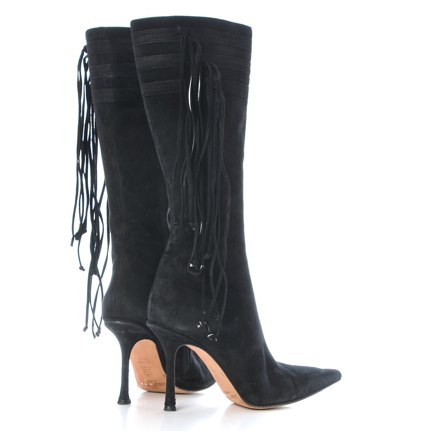 Jimmy Choo Suede Gloria Fringe Boots 38.5 Black 4 of 13