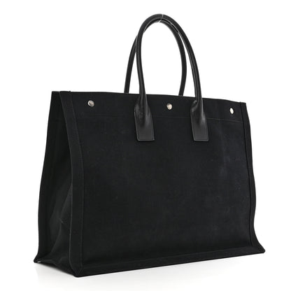 Saint Laurent Linen Calfskin Rive Gauche Tote Black 3 of 9
