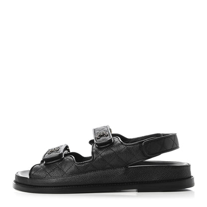 Chanel Grained Calfskin Velcro Dad Sandals 38.5 Black 1 of 9
