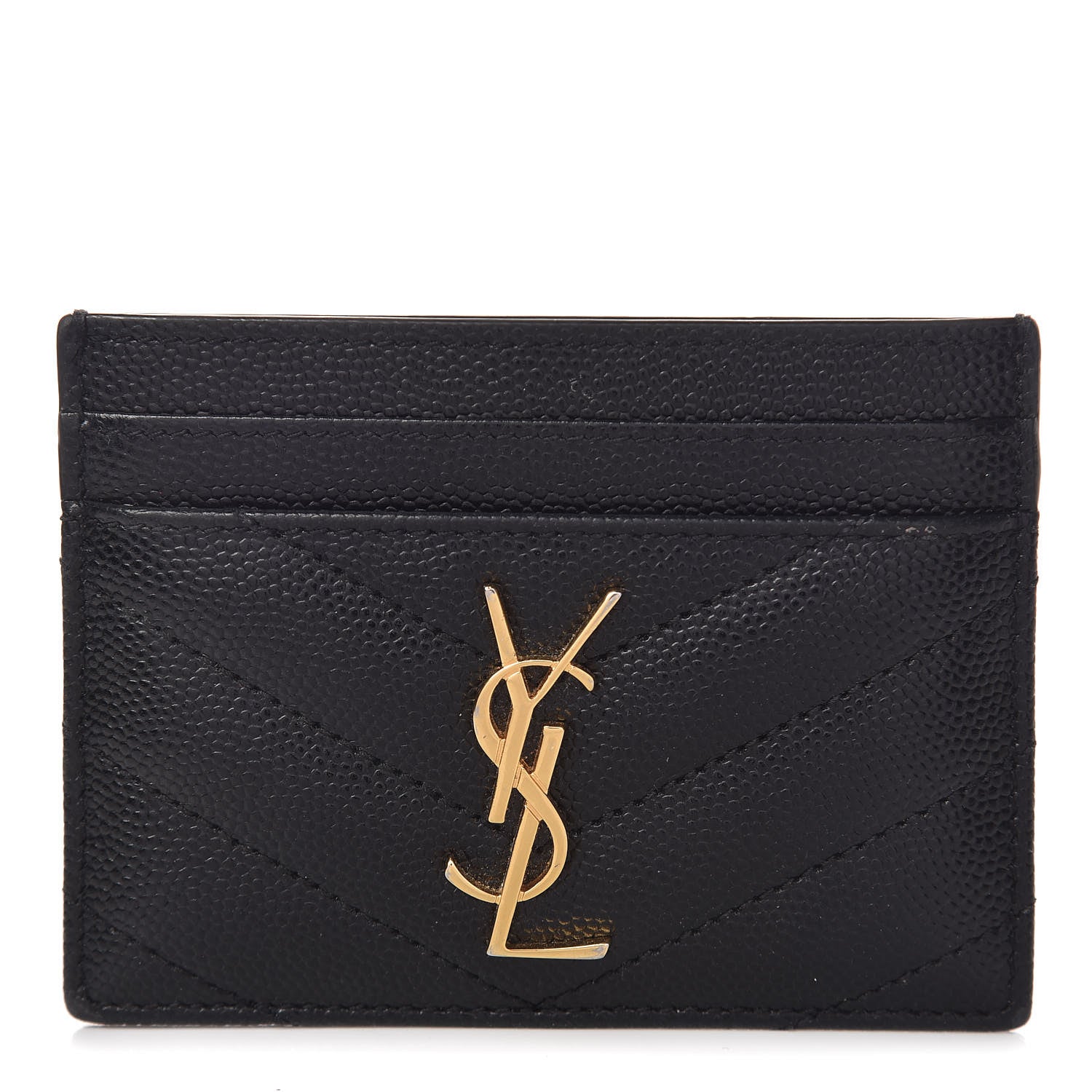 Saint Laurent Grain De Poudre Matelasse Chevron Monogram Credit Card Case Black 1 of 12