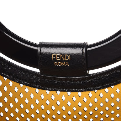 Fendi Vitello Liberty Glossy Lambskin Perforated Medium Runaway Shopper Tote Sand Mimosa Black 8 of 9