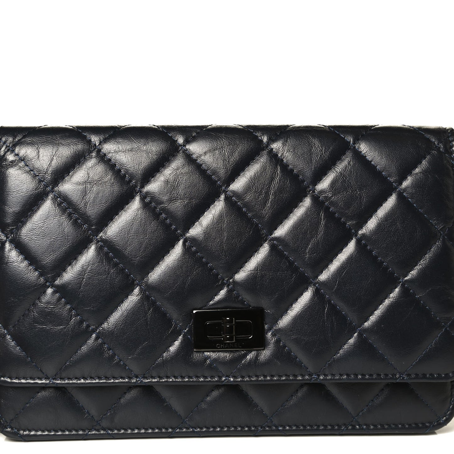 Aged Calfskin Quilted Reissue Wallet On Chain WOC Navy
