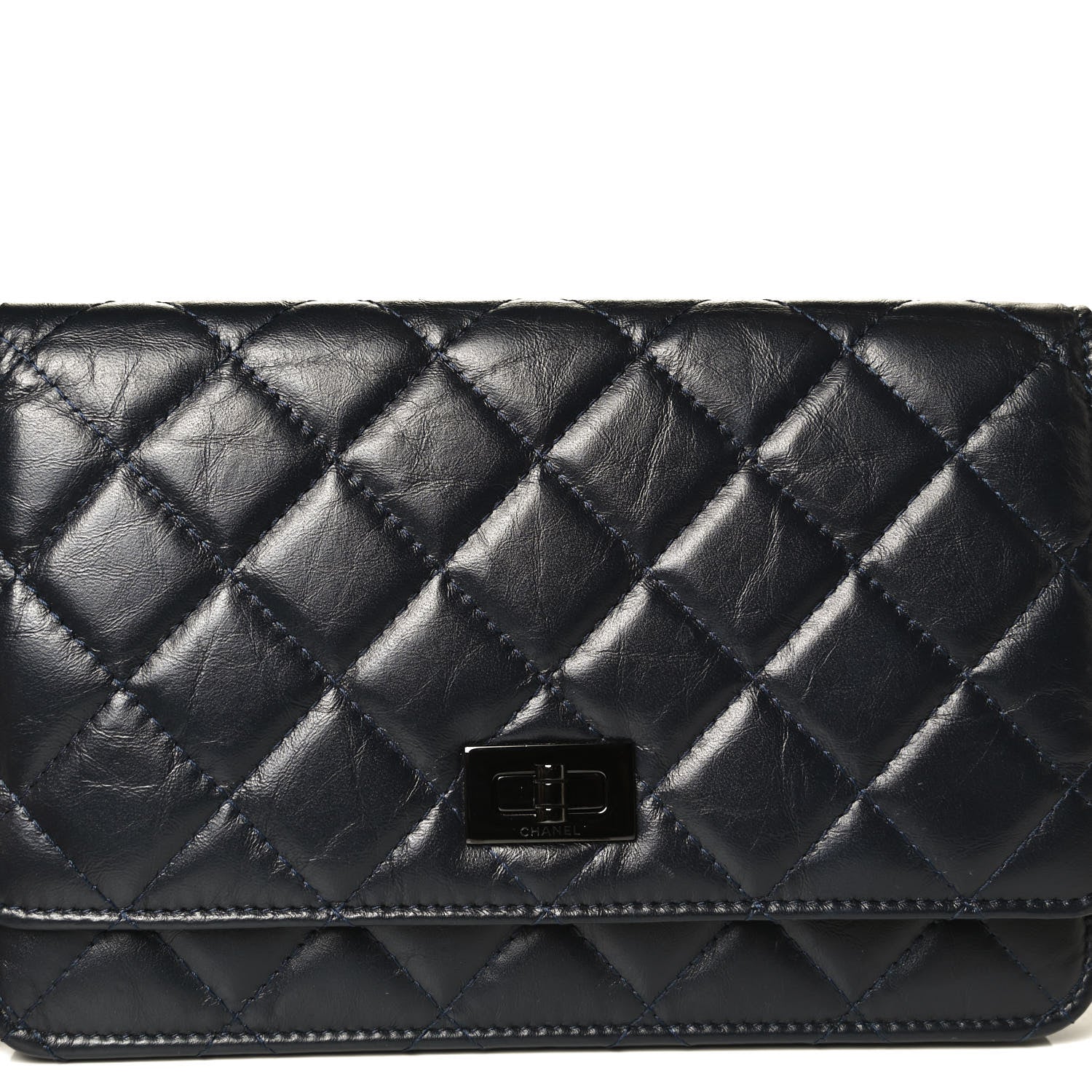 Chanel Aged Calfskin Quilted Reissue Wallet On Chain WOC Navy 9 of 10