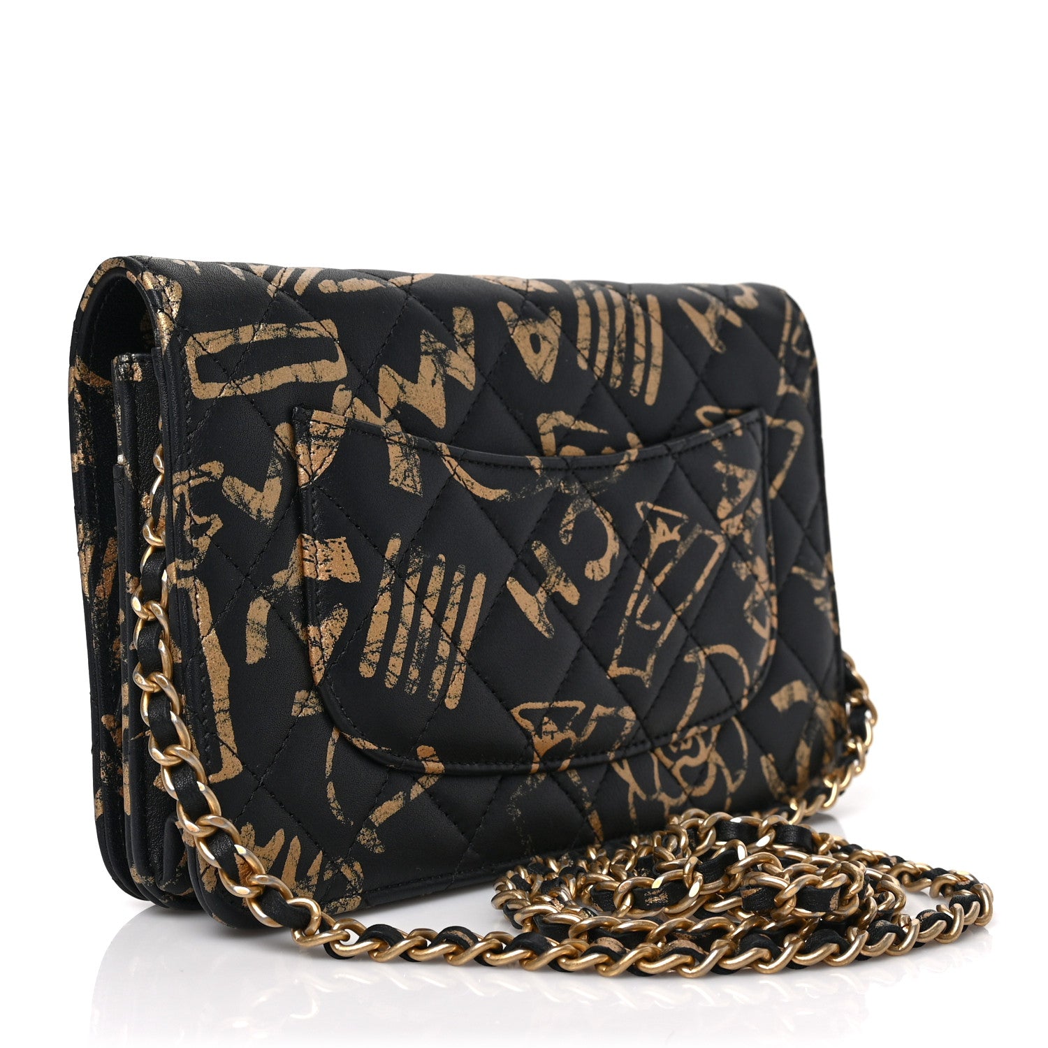 Chanel Calfskin Quilted Graffiti Pyramid Wallet On Chain WOC Black 3 of 8