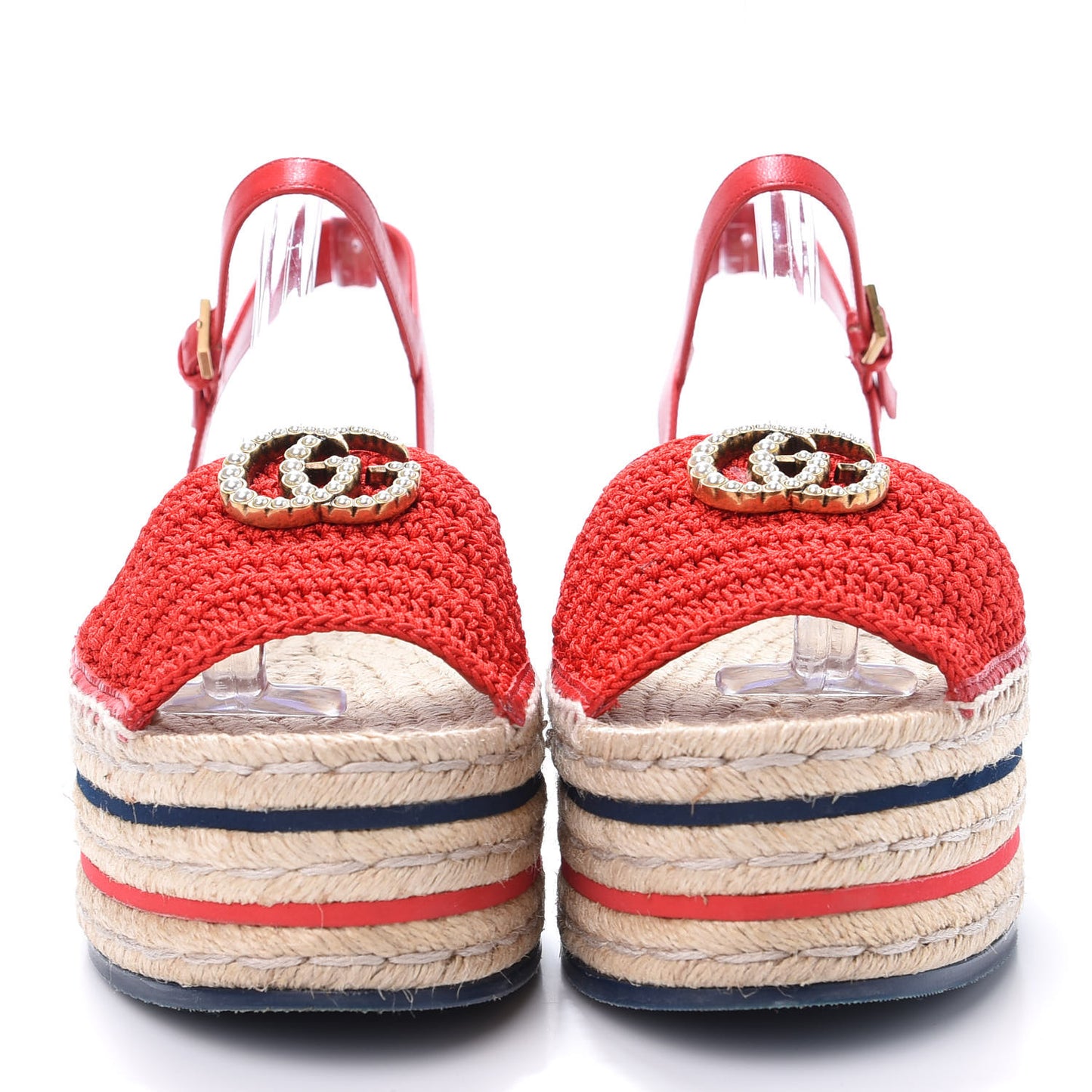 Cotton Malaga Kid Crochet Pearly GG Lilibeth Espadrille Platform Sandals 40 Hibiscus Red