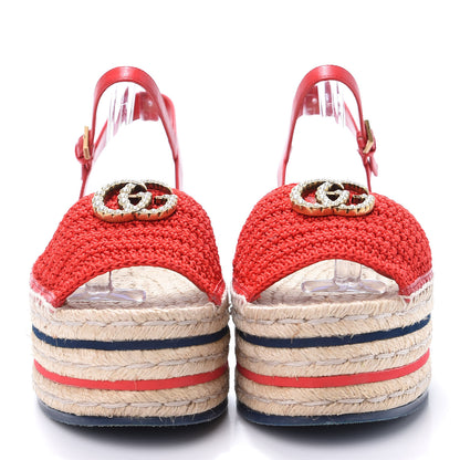 Gucci Cotton Malaga Kid Crochet Pearly GG Lilibeth Espadrille Platform Sandals 40 Hibiscus Red 2 of 9