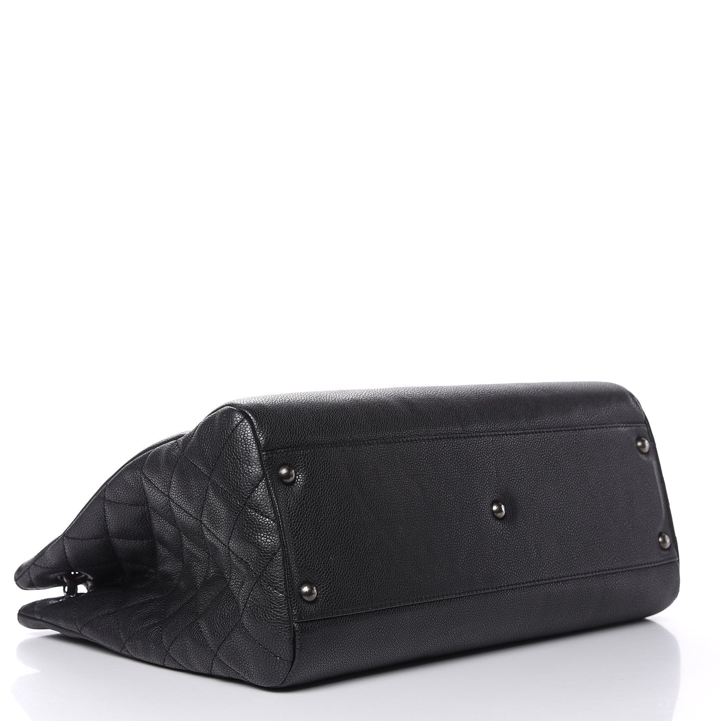 Metallic Grained Calfskin Woven Chain Large Shopping Bag Black