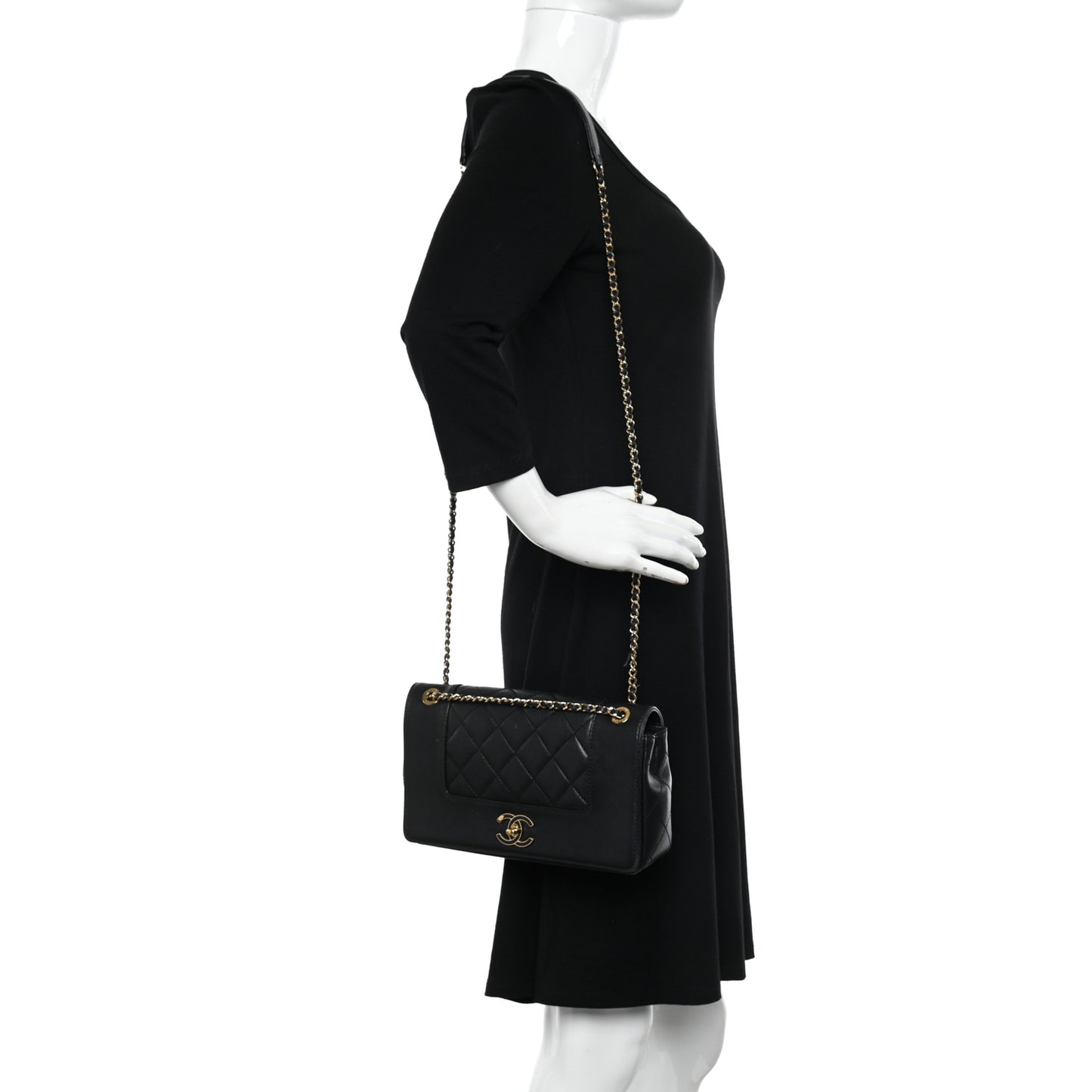 Sheepskin Quilted Small Vintage Mademoiselle Flap Black