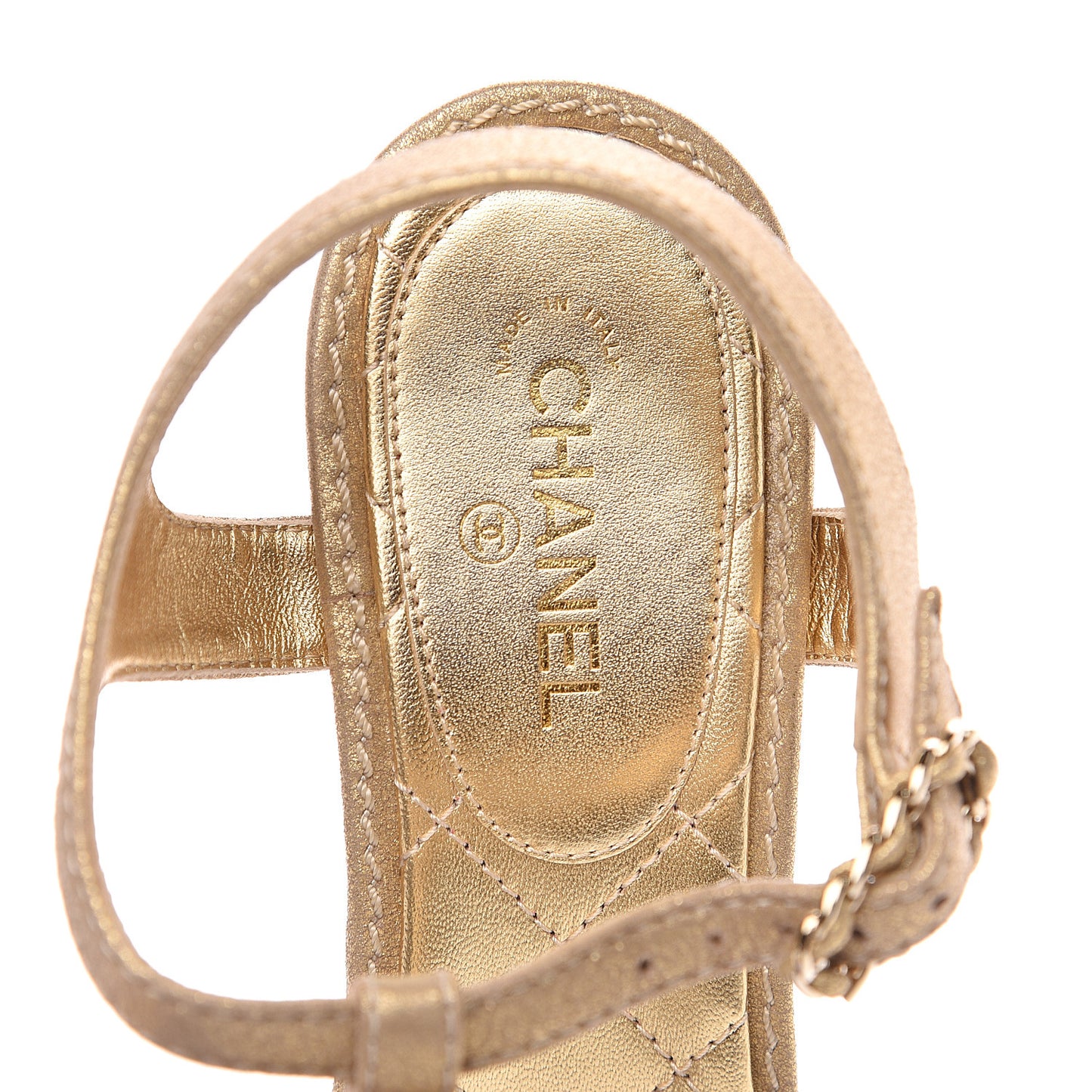 Metallic Lambskin Chain CC Logo Thong Sandals 37.5 Gold