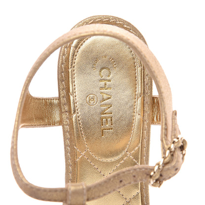 Chanel Metallic Lambskin Chain CC Logo Thong Sandals 37.5 Gold 6 of 9