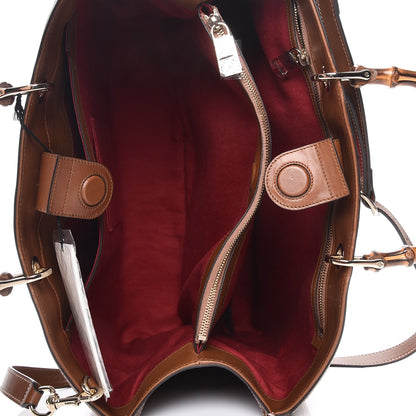 Gucci Embroidered Large Bamboo Shopper Tote Brown 6 of 8