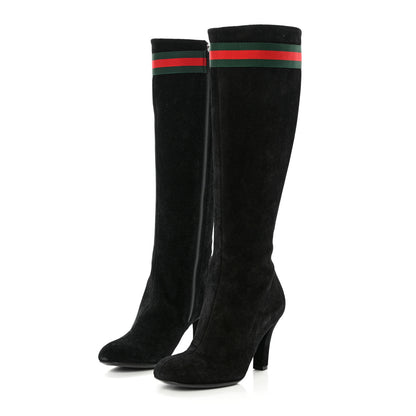 Gucci Suede Knee High Web Boots 35.5 Black 3 of 9