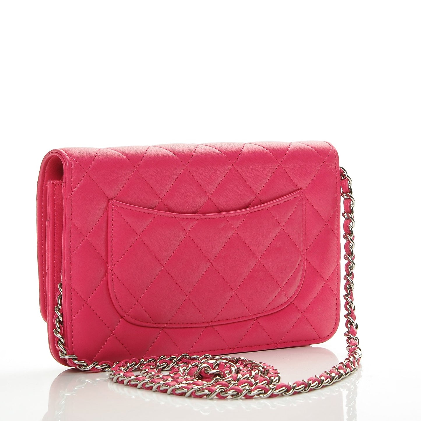 Lambskin Quilted Wallet On Chain WOC Dark Pink