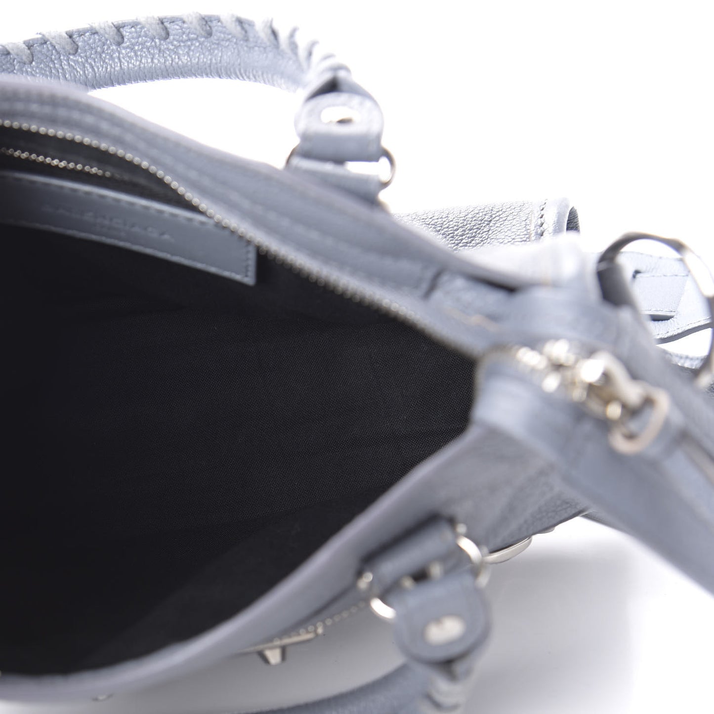 Chevre Silver Metallic Edge Hardware Mini City Bleu Acier
