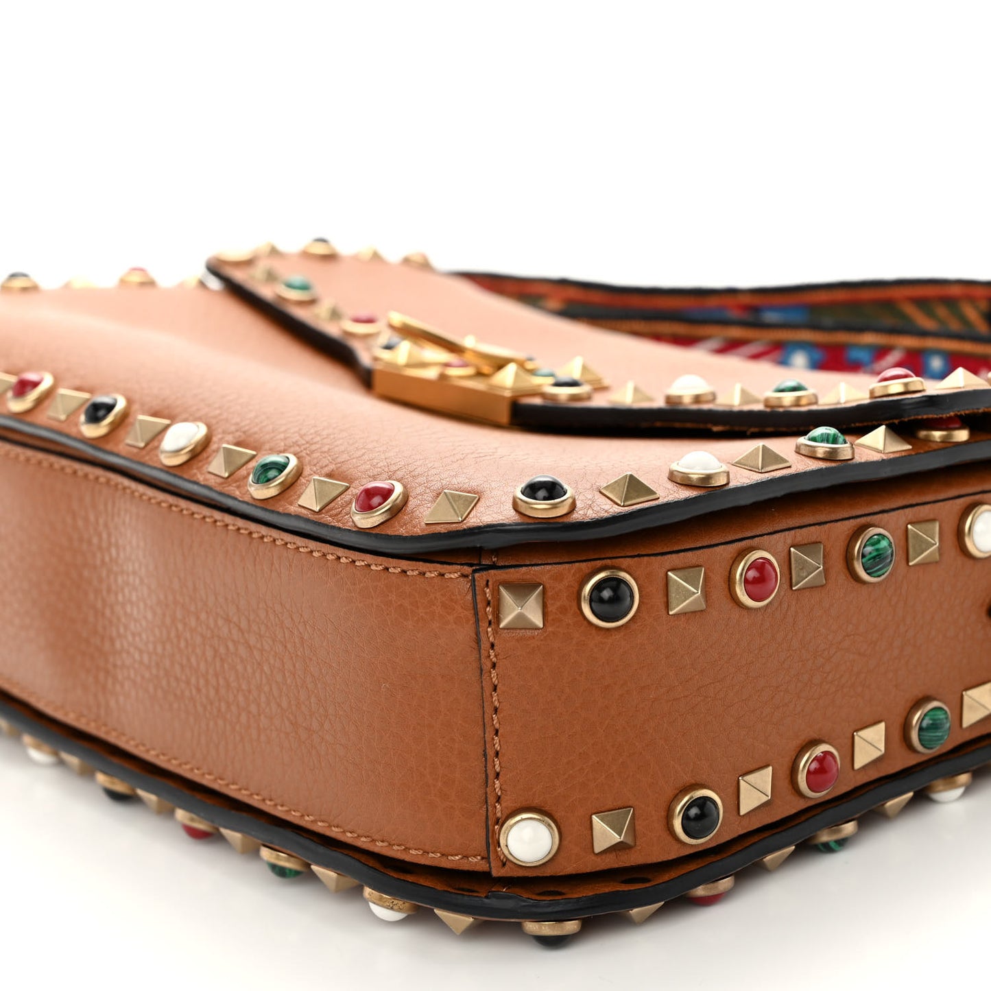 Calfskin Enchanted Wonderland Medium Guitar Strap Rockstud Rolling Flap Saddle Bag Light Cuir