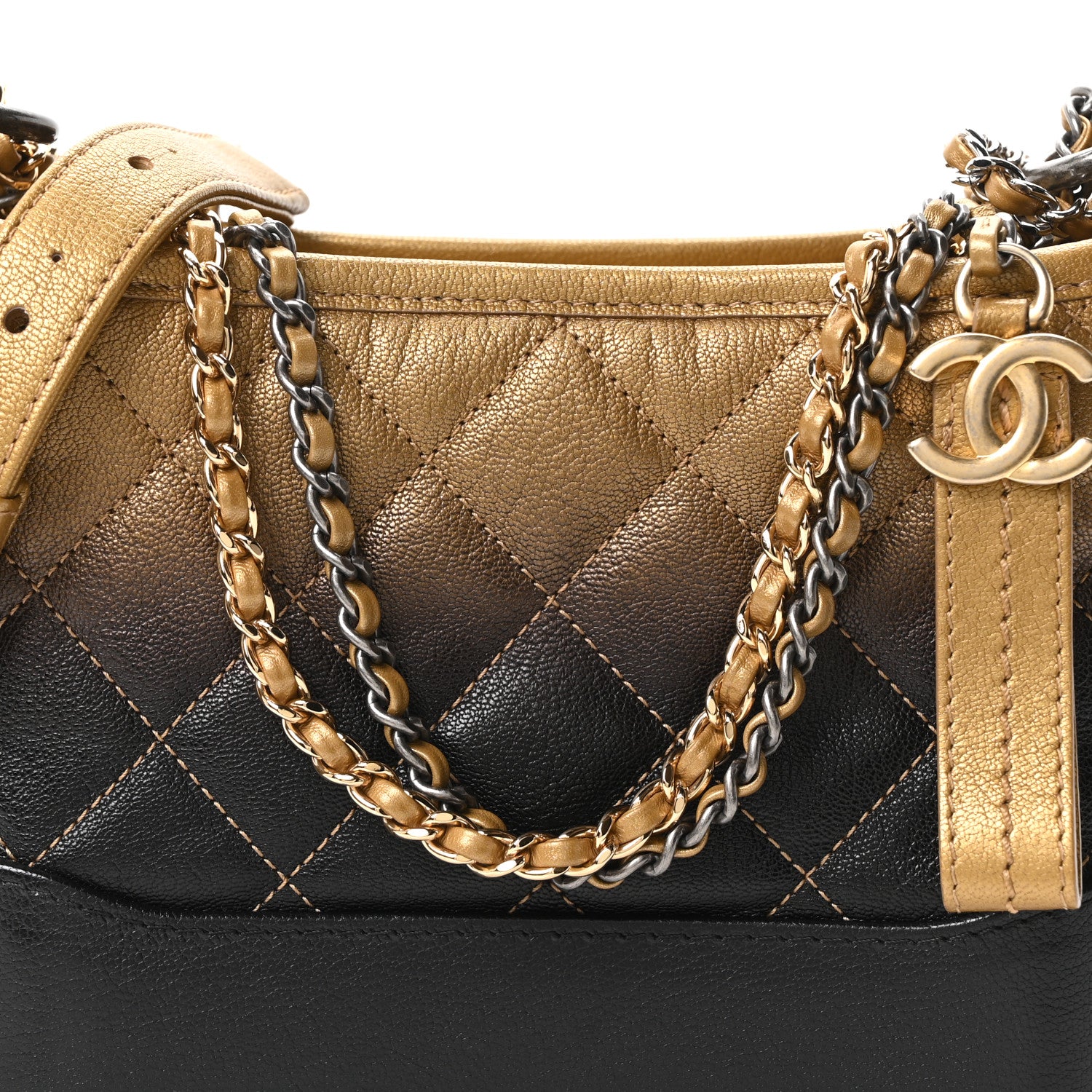 Chanel Metallic Goatskin Quilted Small Gabrielle Hobo Gold Black 8 of 11