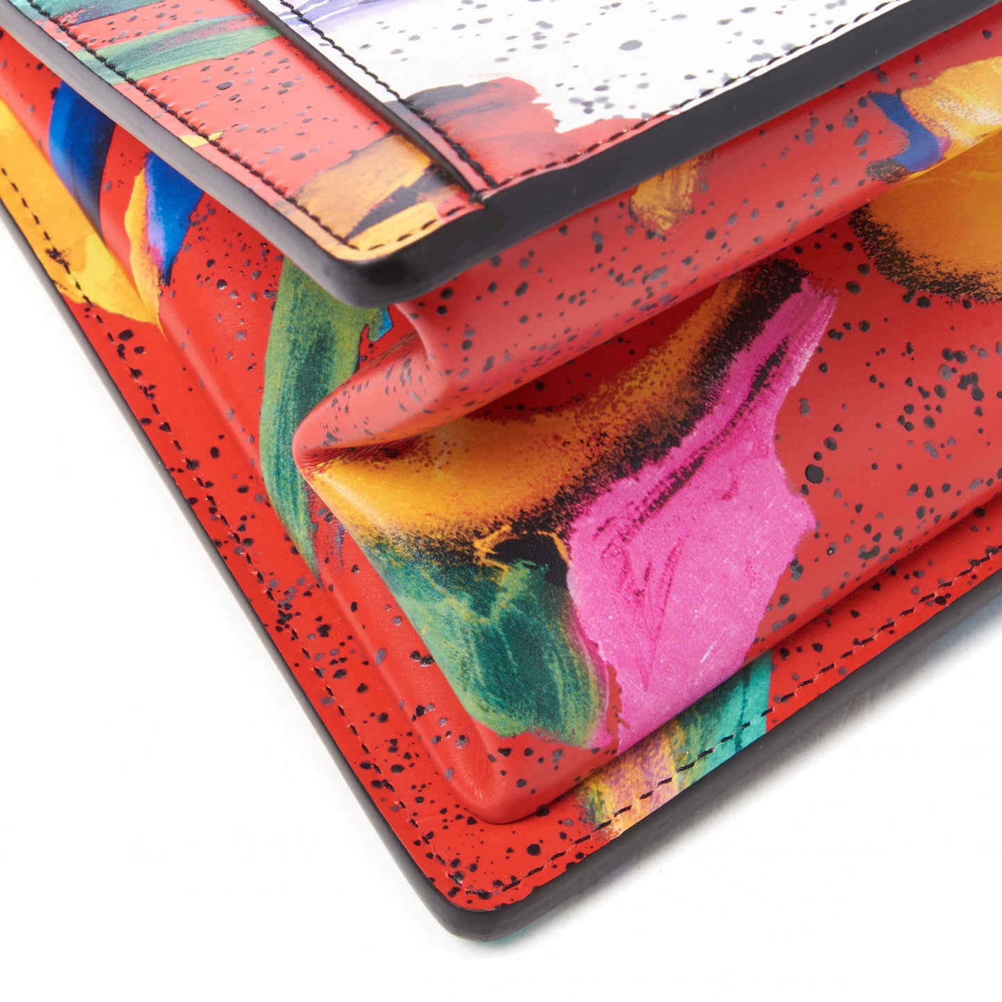 Calfskin Splash Print Trapeze Black White Red
