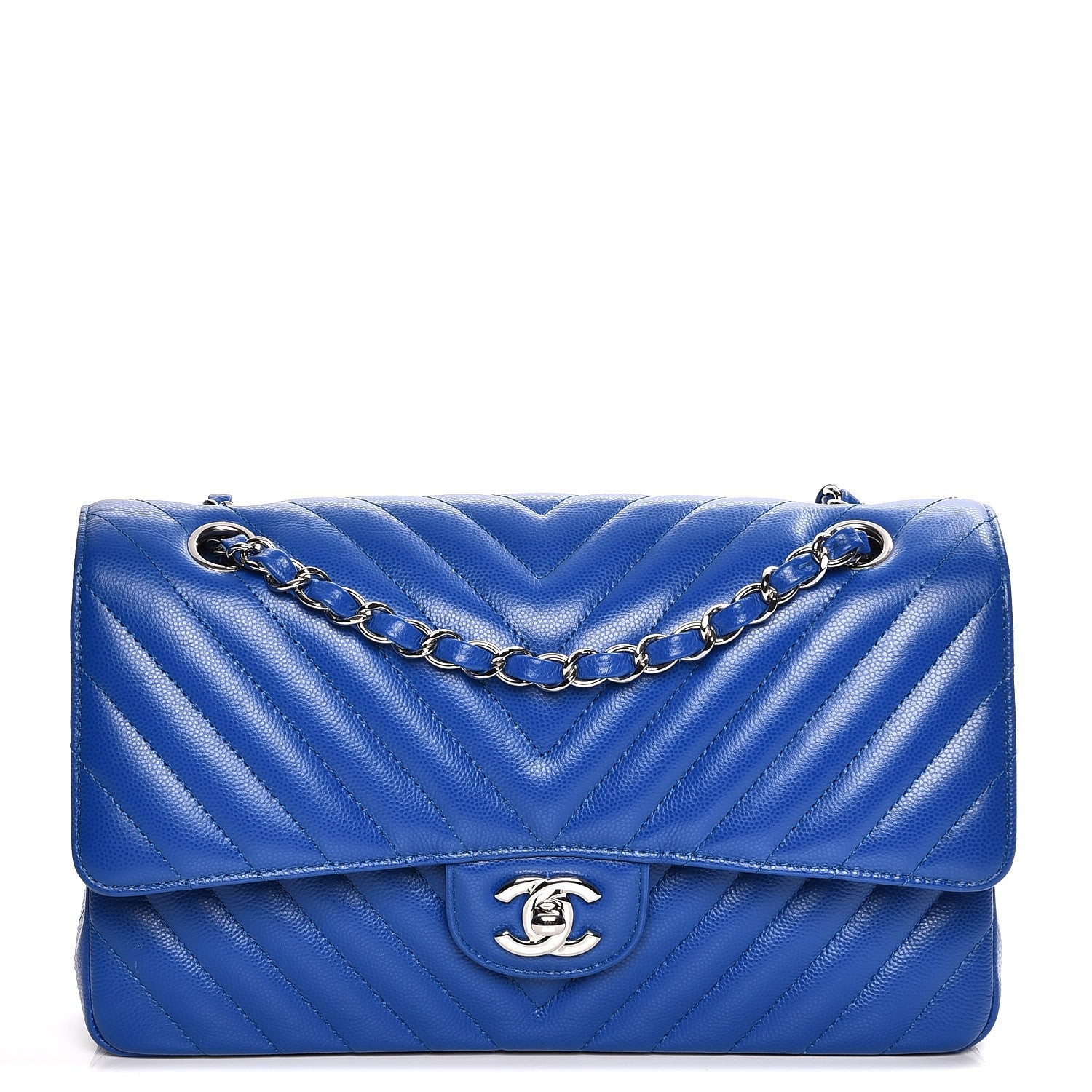 Chanel Caviar Chevron Quilted Medium Double Flap Bright Blue 1 of 9
