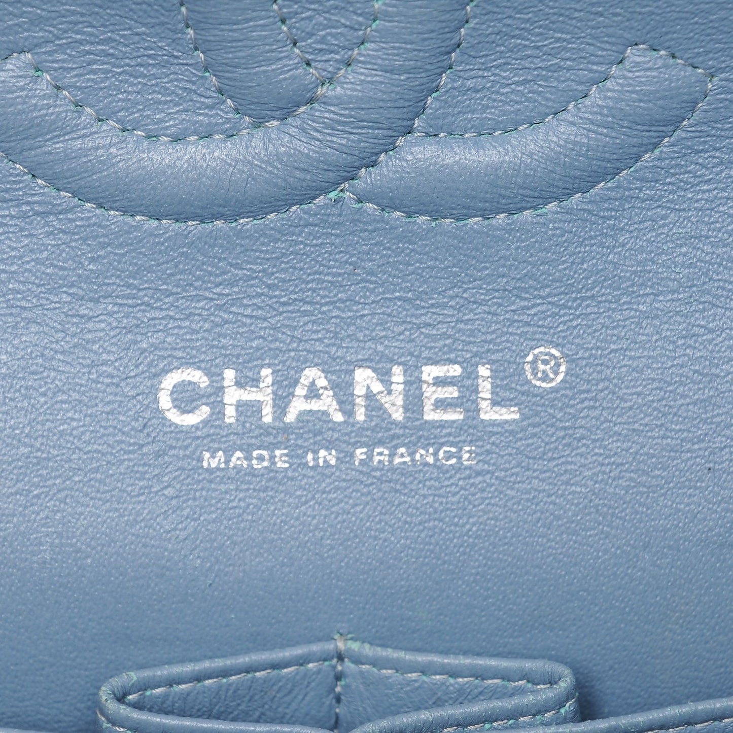 Patent Calfskin Quilted Medium Double Flap Turquoise