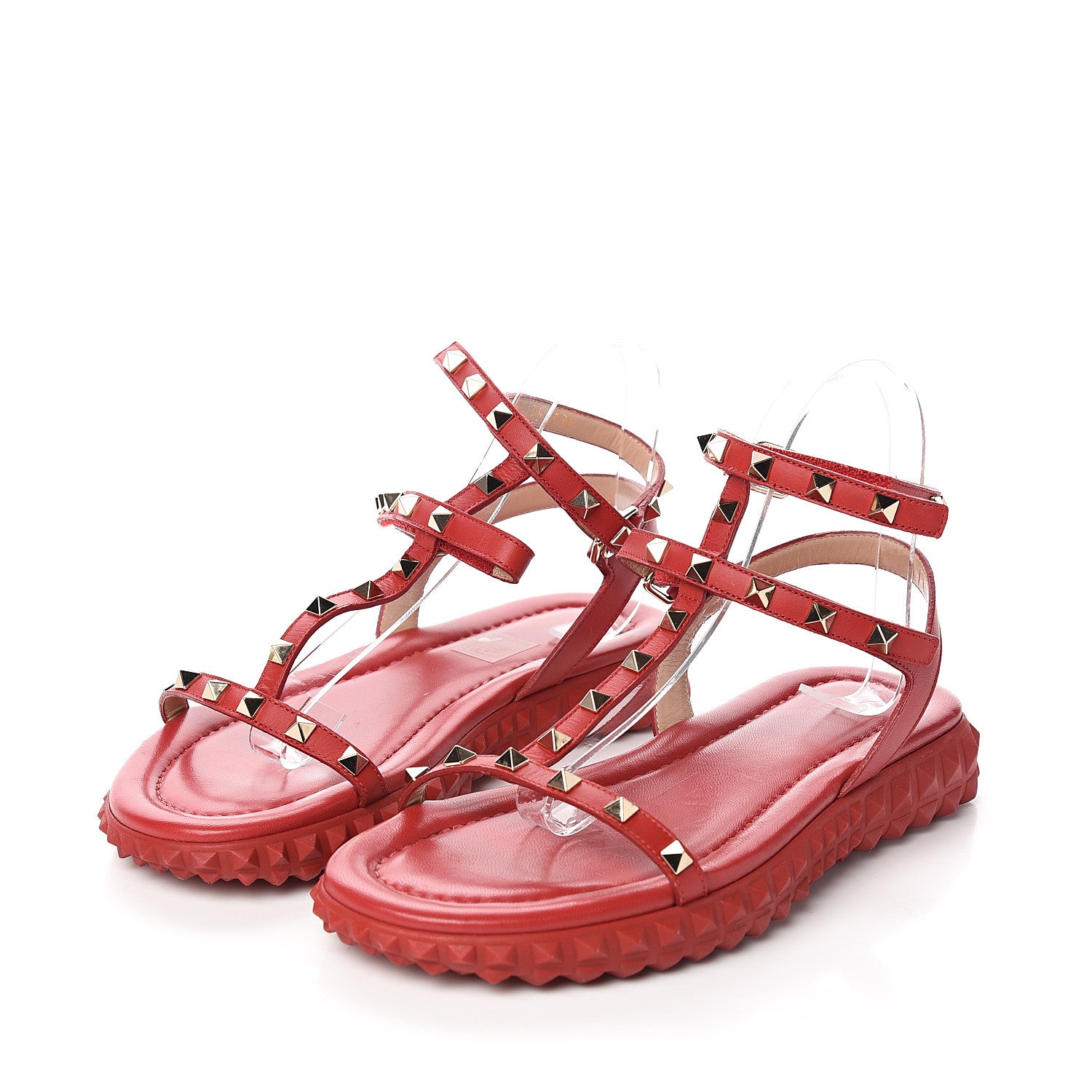 Valentino Garavani Calfskin Rockstud Gladiator Sandals 38 Red 3 of 9
