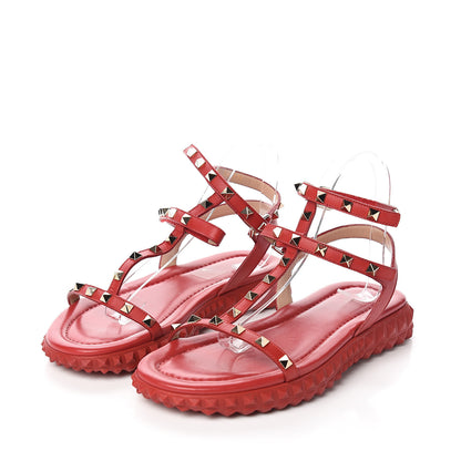 Valentino Garavani Calfskin Rockstud Gladiator Sandals 38 Red 3 of 9