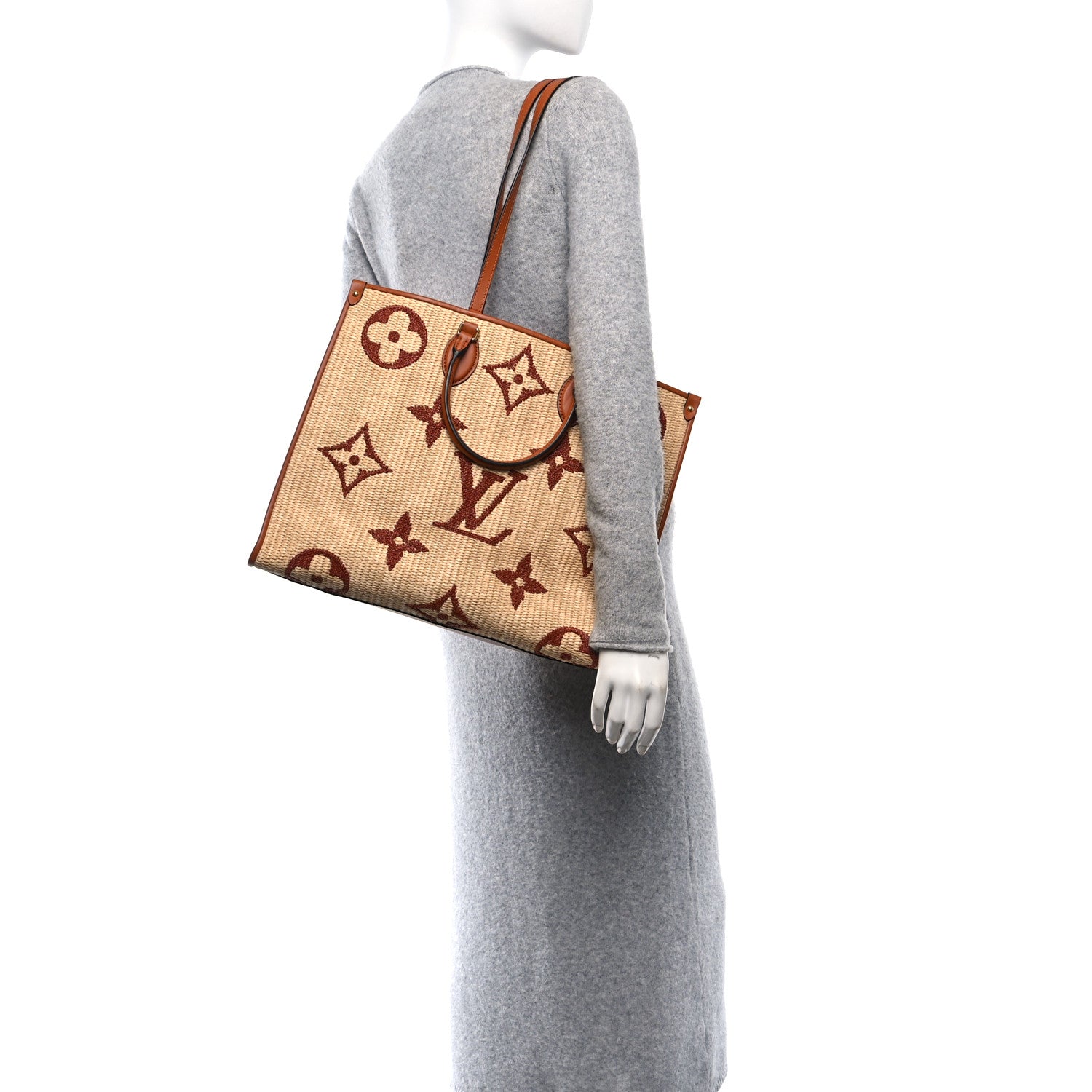 Louis Vuitton Raffia Calfskin Monogram Giant Onthego GM Tan 2 of 9