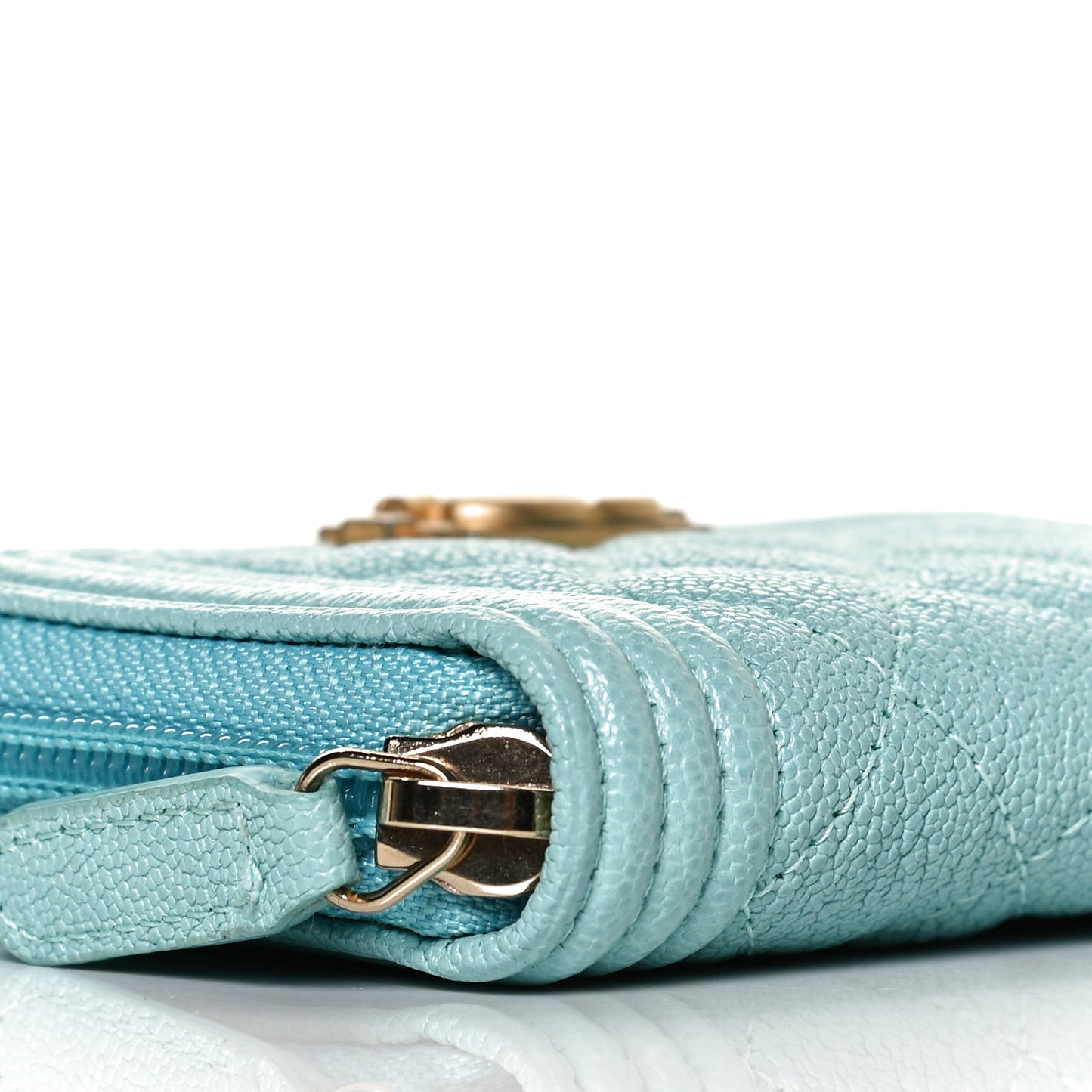 Caviar Quilted Boy Zip Around Coin Purse Wallet Turquoise