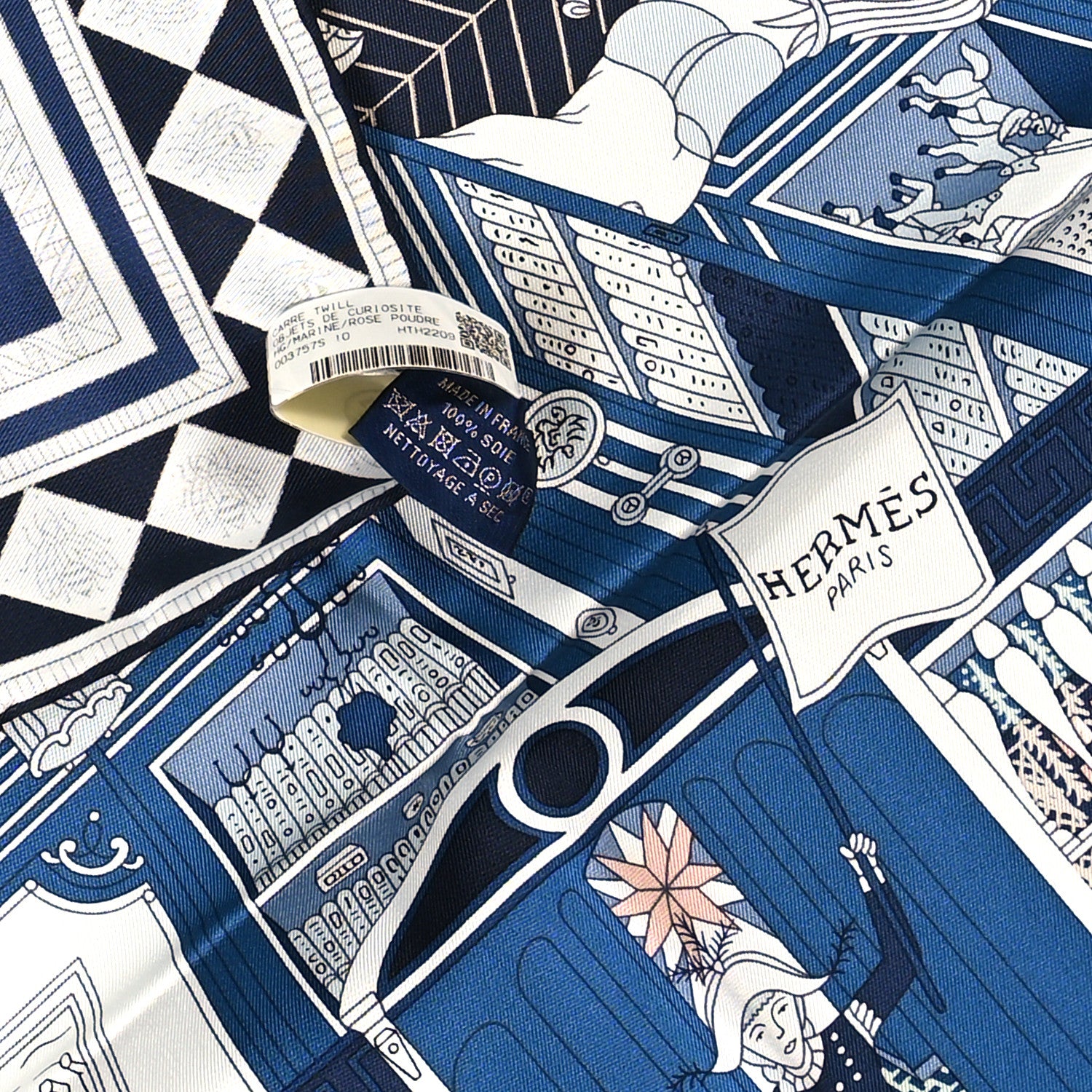 Hermes Silk Objets De Curiosite Scarf 90 Marine Rose Poudre 3 of 3