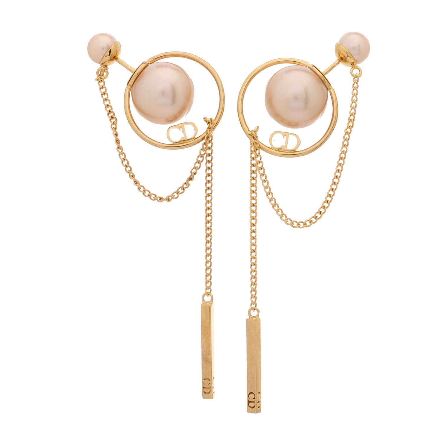 Christian Dior Pearl Tribales Dangle Chain Earrings Gold 1 of 4