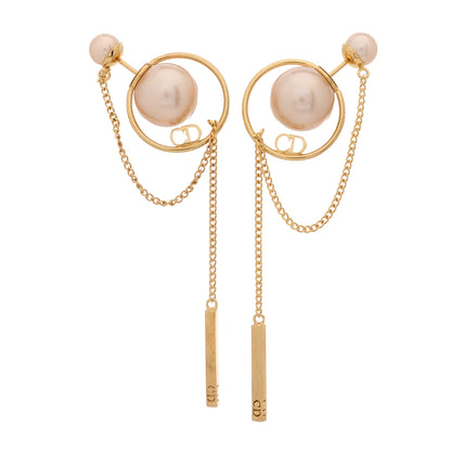 Christian Dior Pearl Tribales Dangle Chain Earrings Gold 1 of 4
