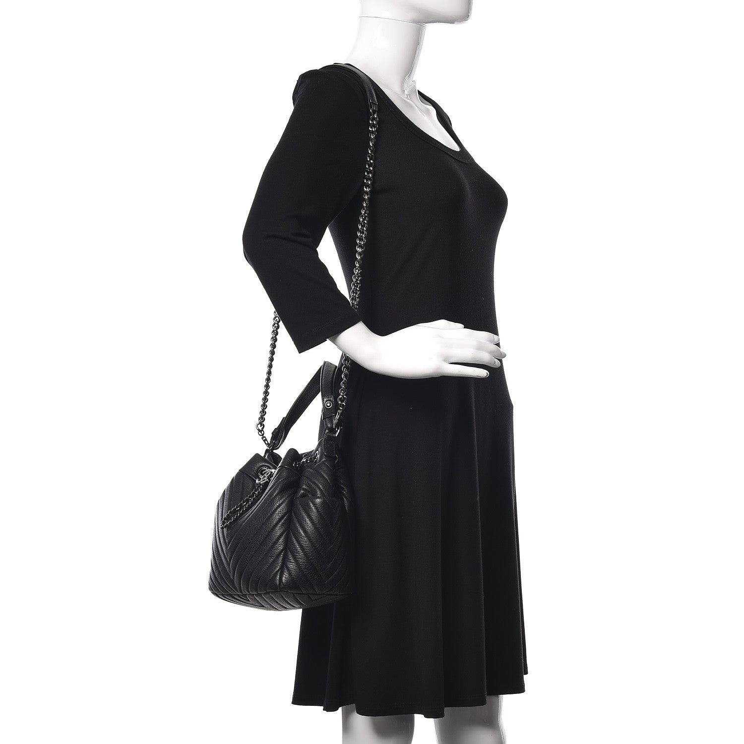 Chanel Deerskin Chevron Small CC Chain Bucket Bag Black 2 of 10