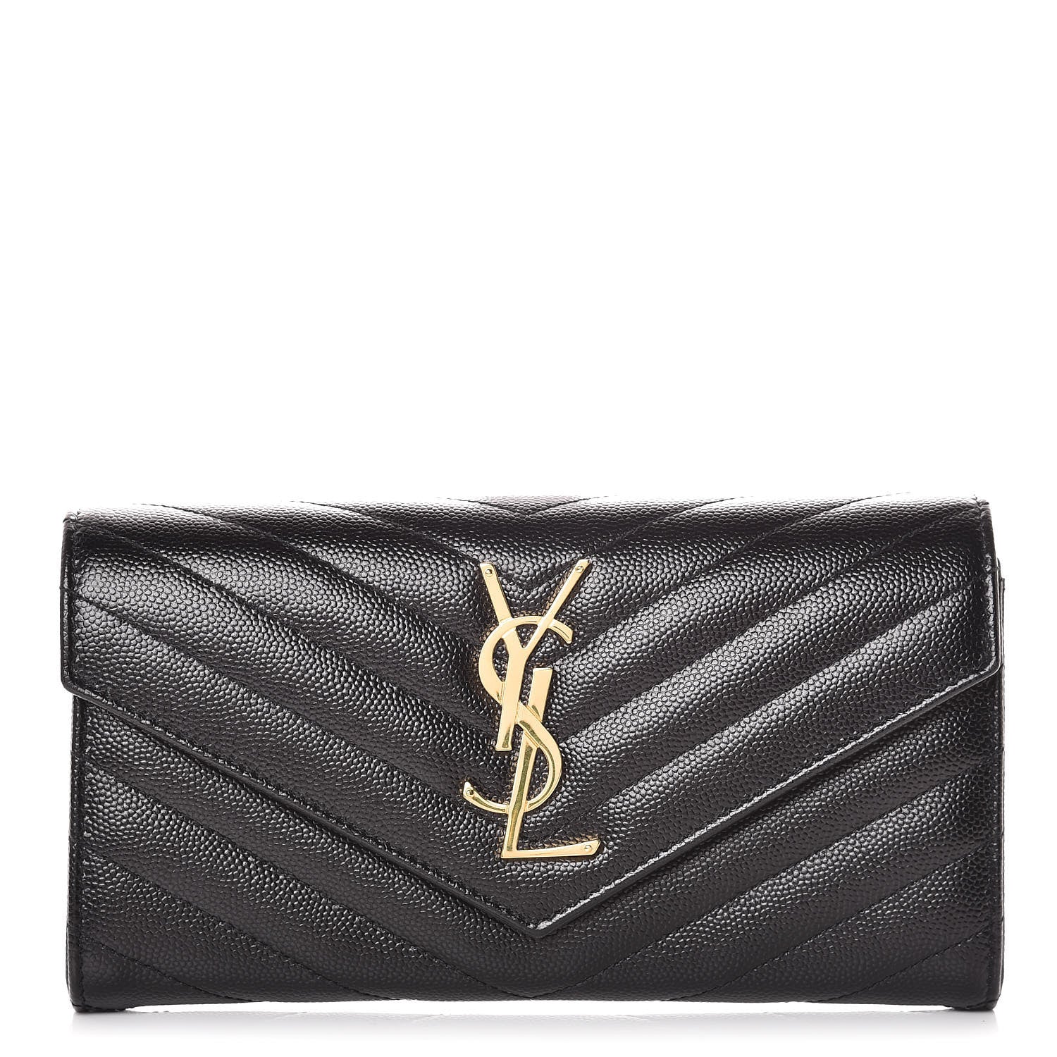 Saint Laurent Grain De Poudre Matelasse Chevron Monogram Flap Wallet Black 1 of 12