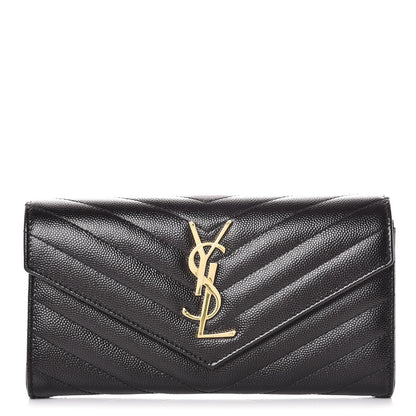 Saint Laurent Grain De Poudre Matelasse Chevron Monogram Flap Wallet Black 1 of 12