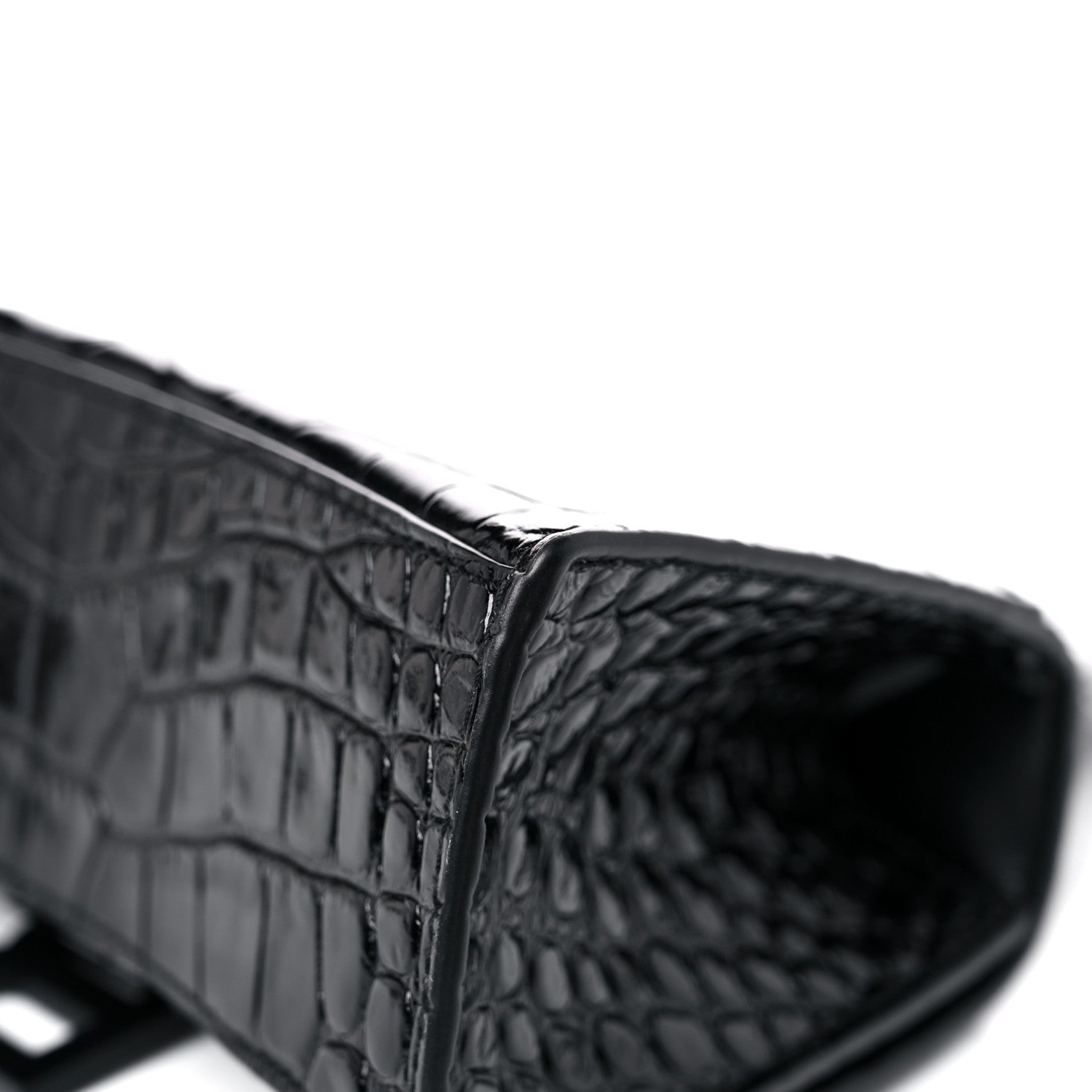 Balenciaga Shiny Calfskin Monochrome Crocodile Embossed Hourglass Top Handle Bag XS Black 15 of 15