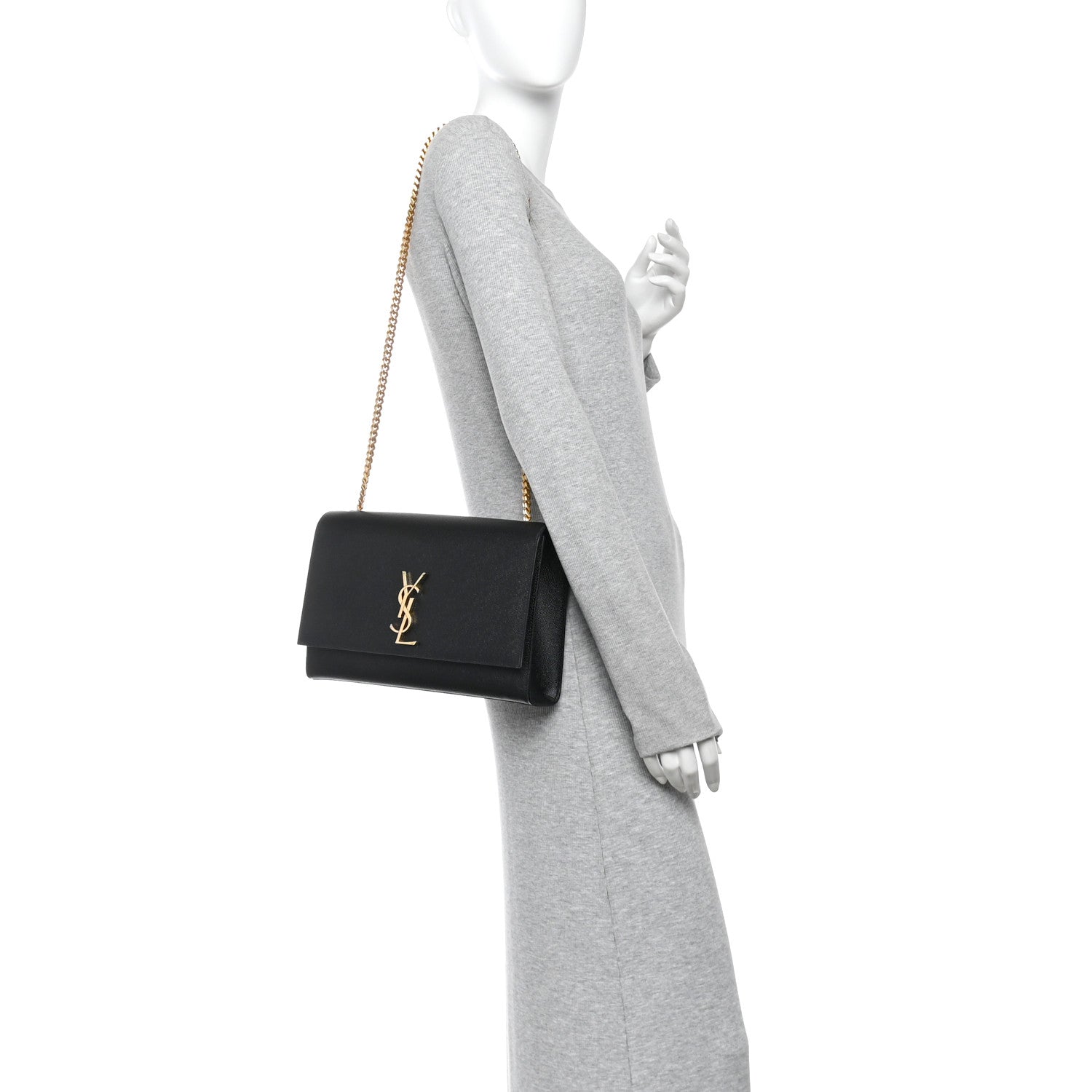 Saint Laurent Grain De Poudre Large Classic Monogram Kate Satchel Black 2 of 9
