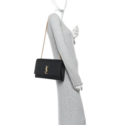 Saint Laurent Grain De Poudre Large Classic Monogram Kate Satchel Black 2 of 9