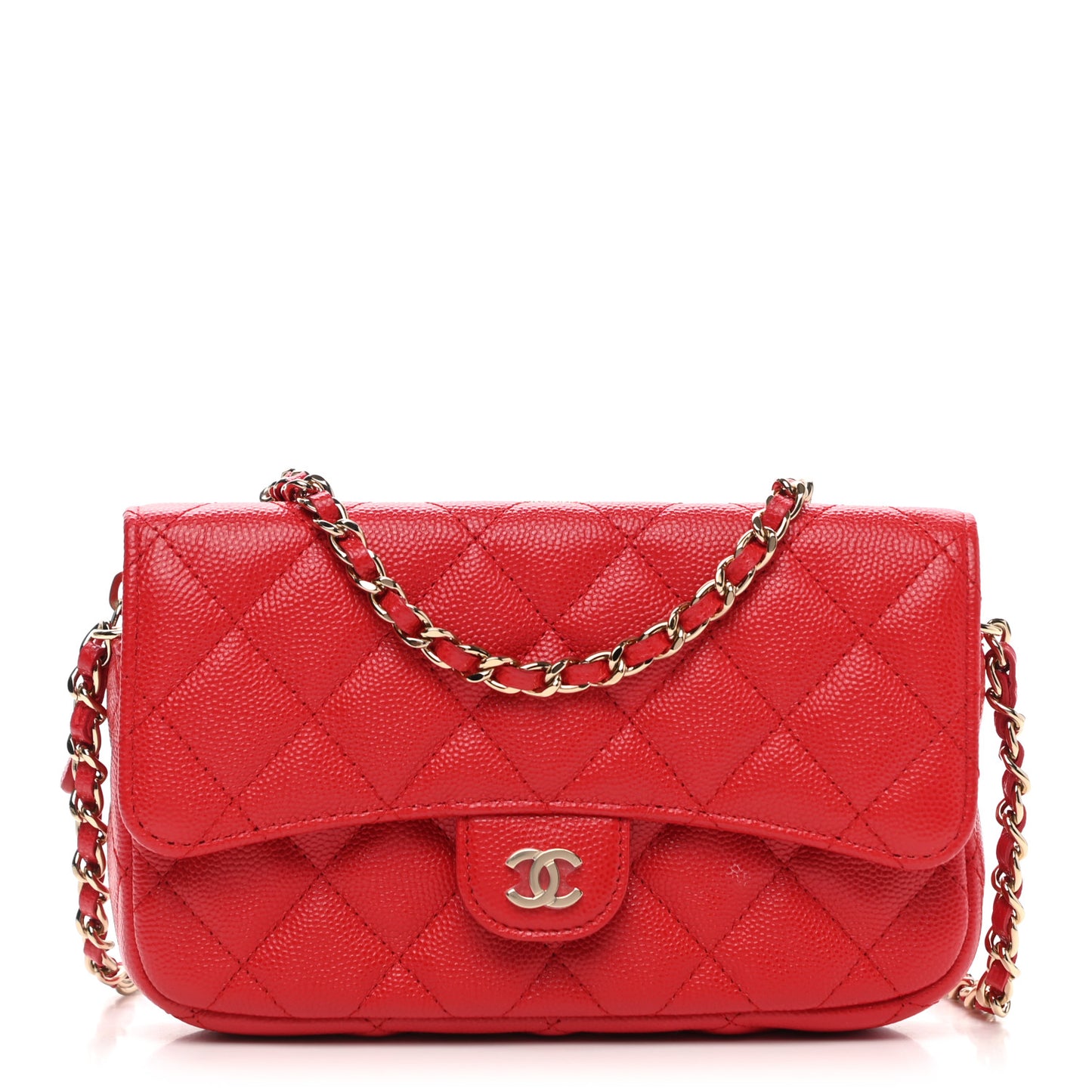 Caviar Quilted Flap Phone Holder With Chain Red