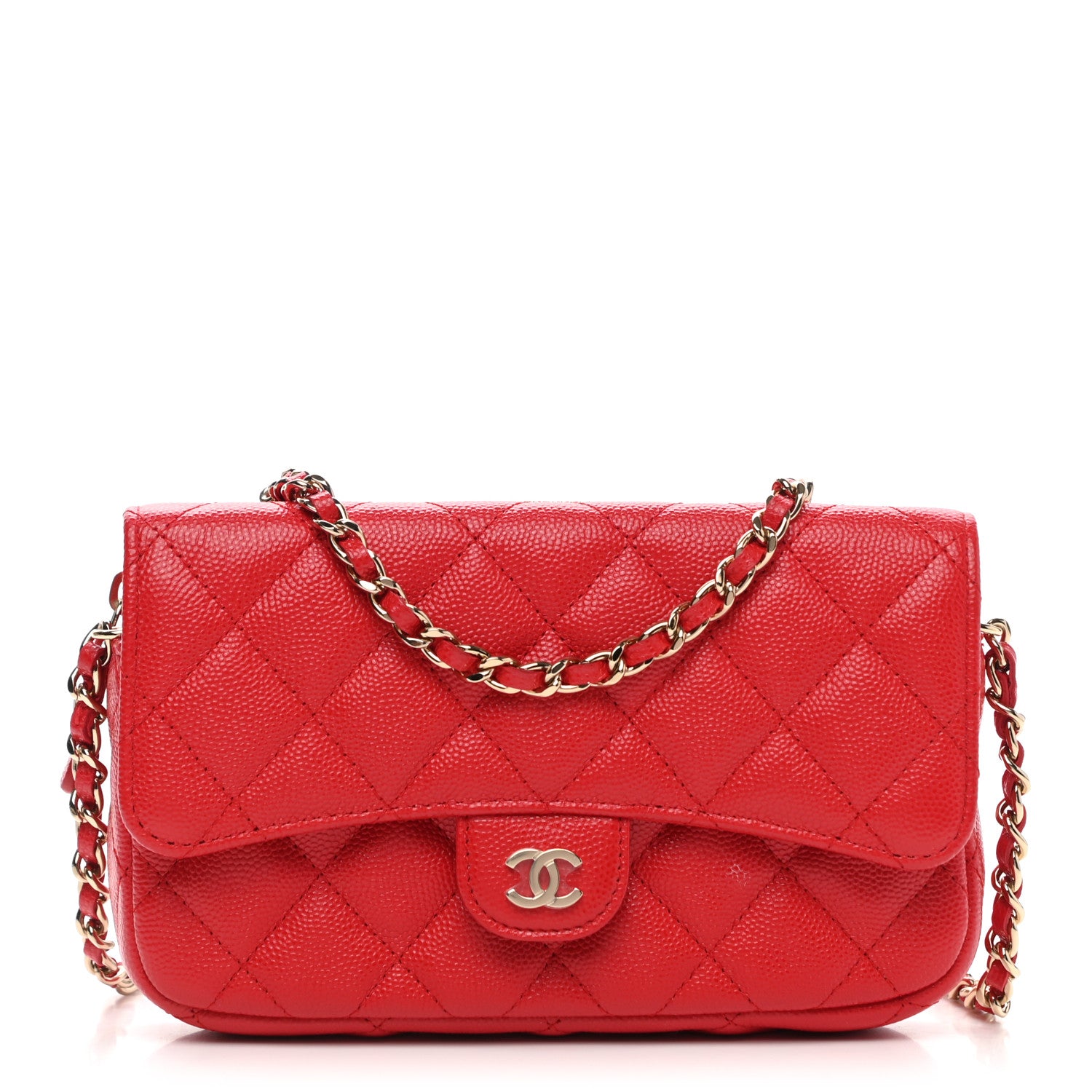 Chanel Caviar Quilted Flap Phone Holder With Chain Red 1 of 14