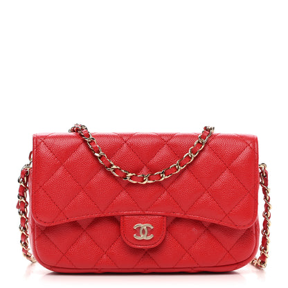 Chanel Caviar Quilted Flap Phone Holder With Chain Red 1 of 14