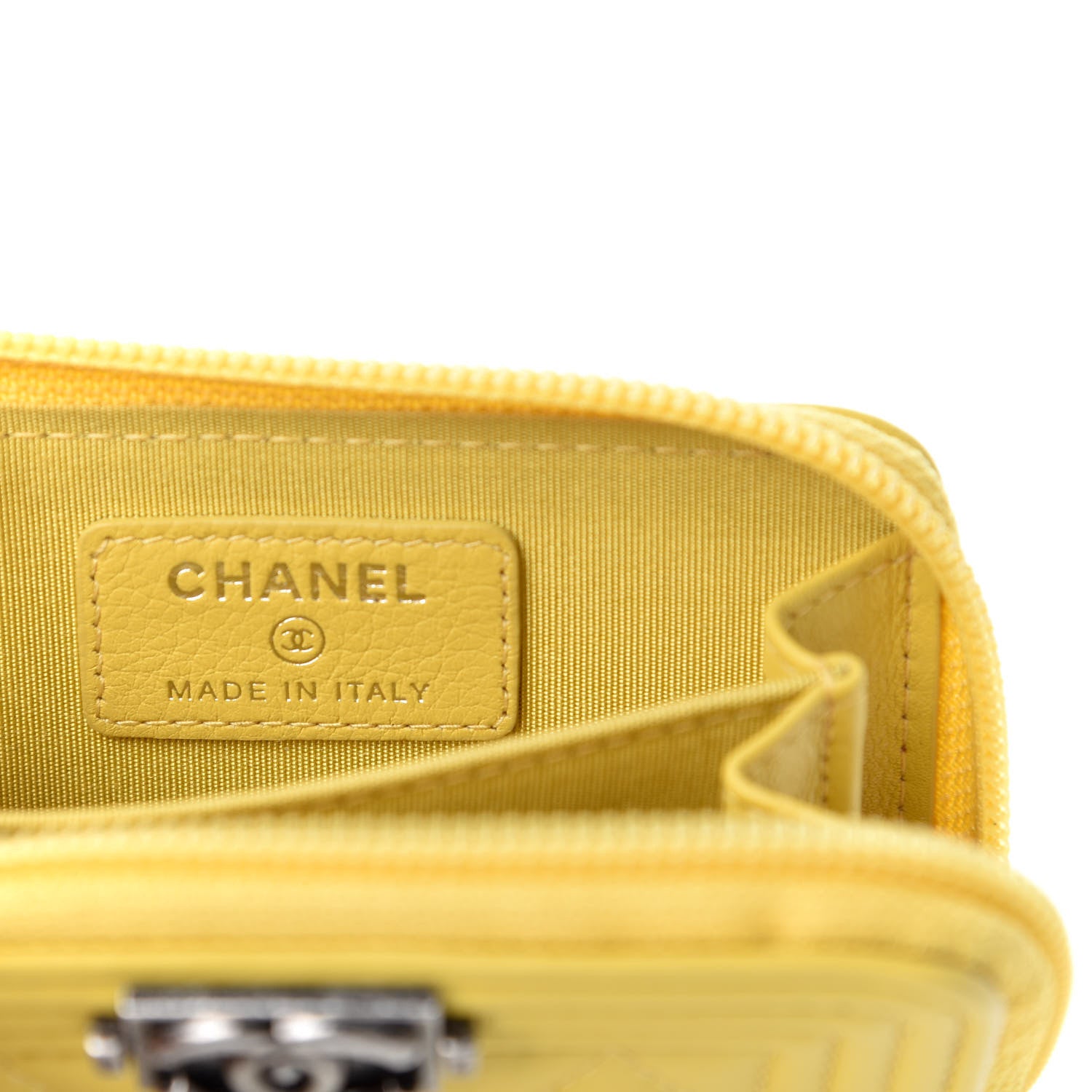 Chanel Lambskin Quilted Boy Zip Around Coin Purse Wallet Yellow 6 of 8