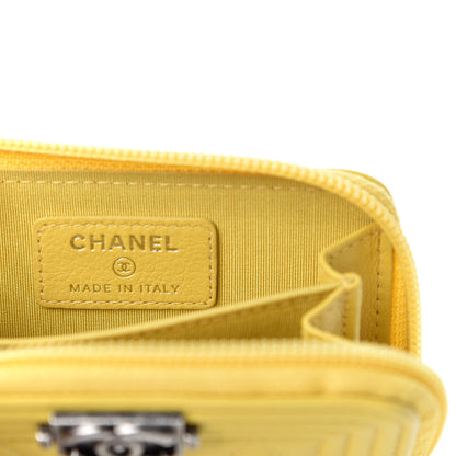 Chanel Lambskin Quilted Boy Zip Around Coin Purse Wallet Yellow 6 of 8