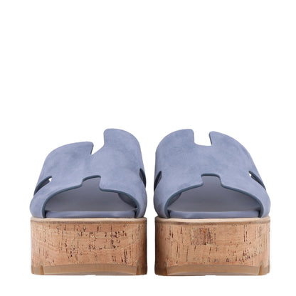 Hermes Suede Goatskin Cork Eze 30 Sandals 38 Bleu Grignon 3 of 10