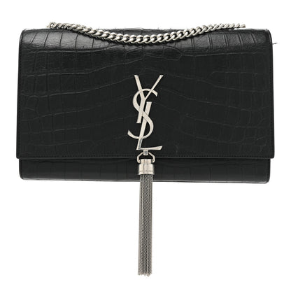 Saint Laurent Calfskin Crocodile Embossed Medium Classic Monogram Kate Tassel Satchel Black 1 of 17