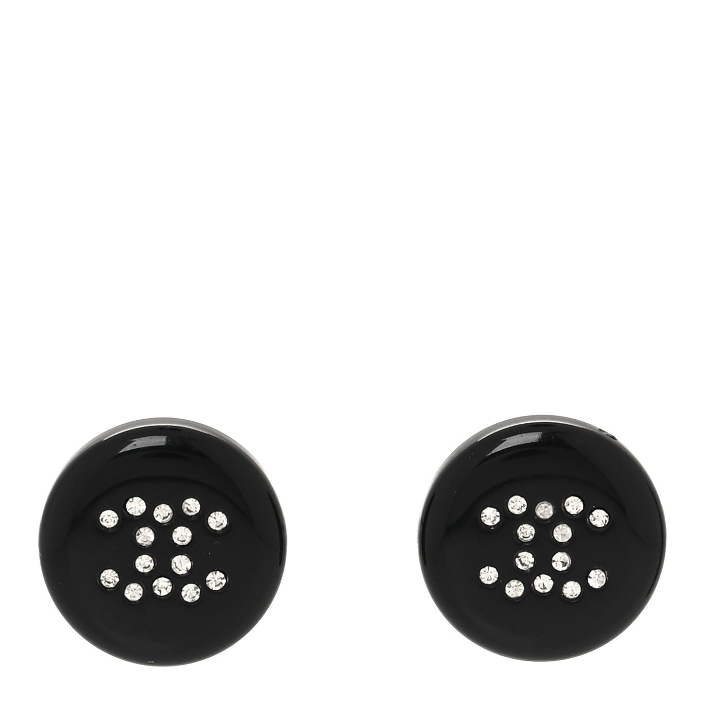 Resin Crystal CC Round Stud Earrings Black